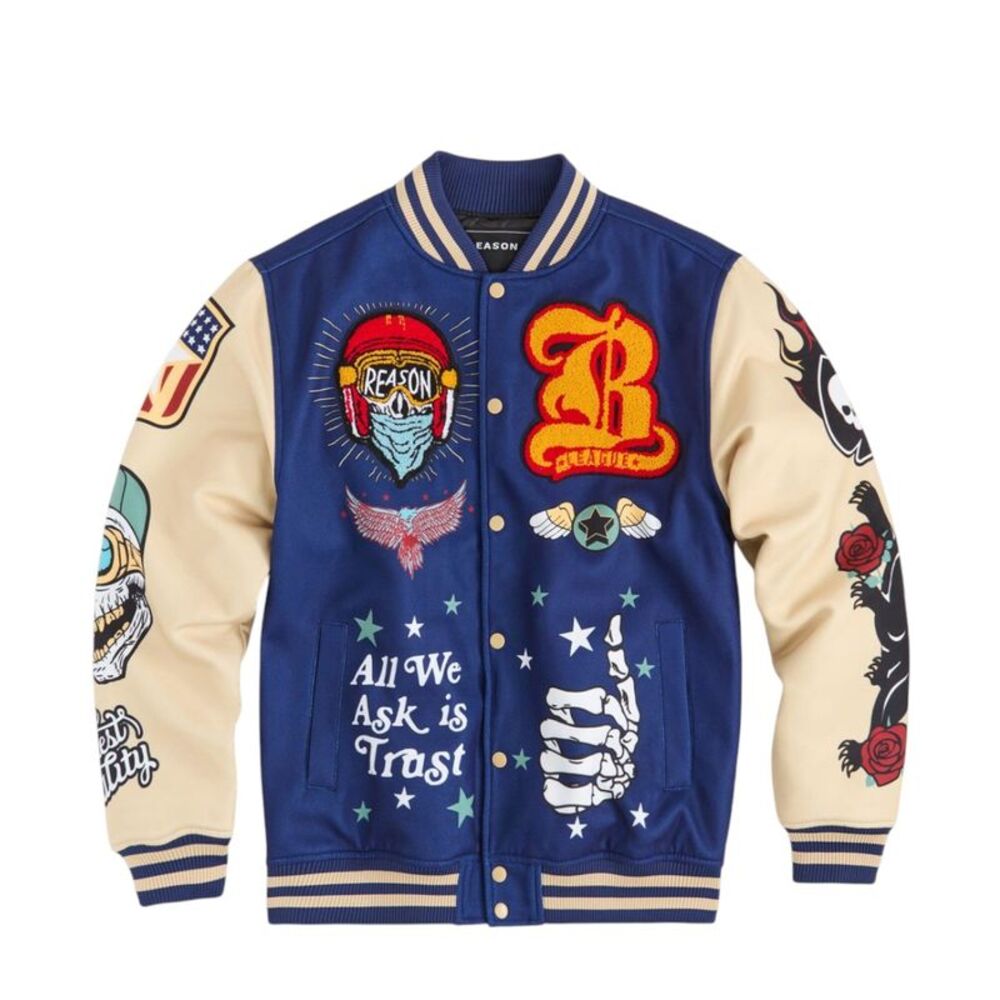 Reason Clothing Varsity Jacket Born Free Mens Navy RER5-001
